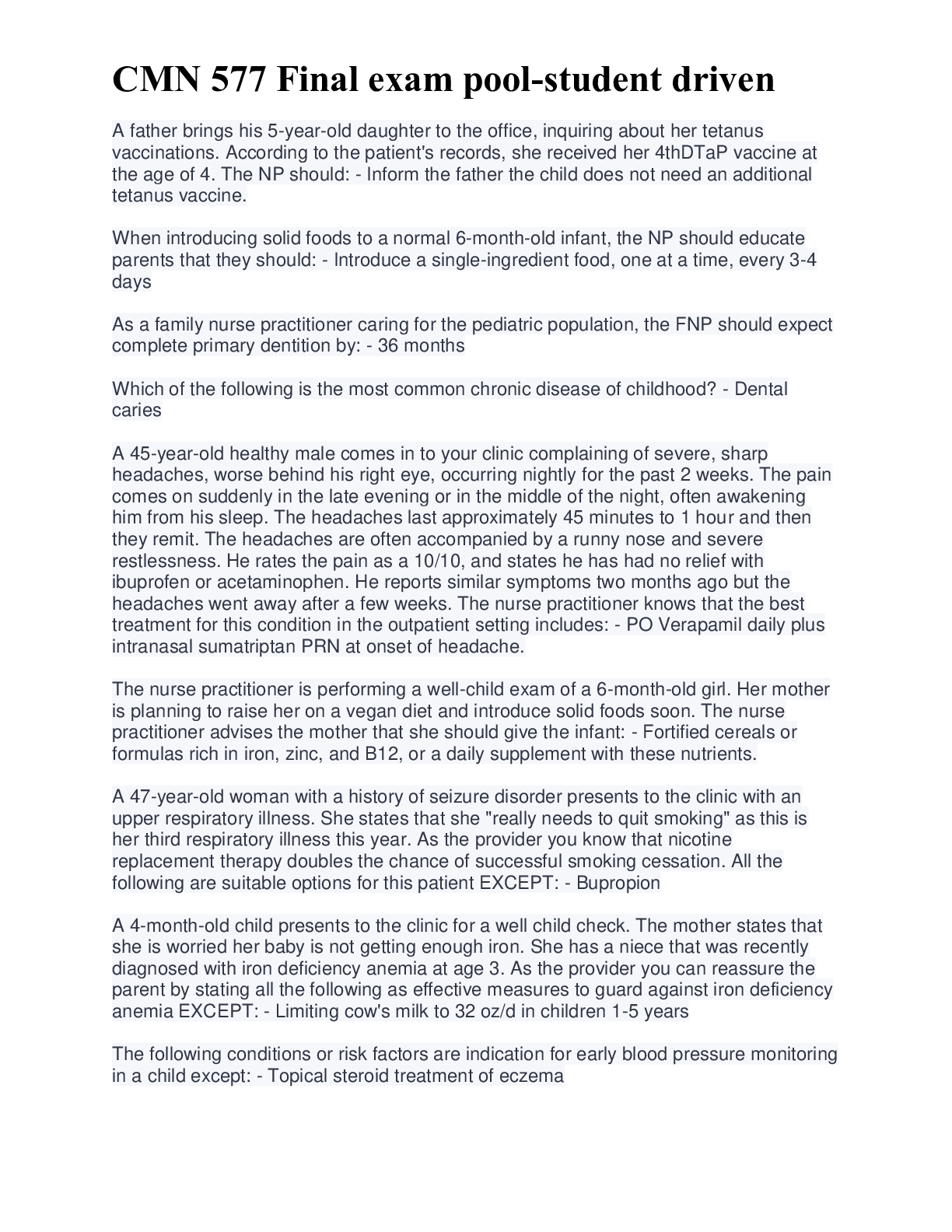 Preview image of CMN 577 Final exam pool-student driven document